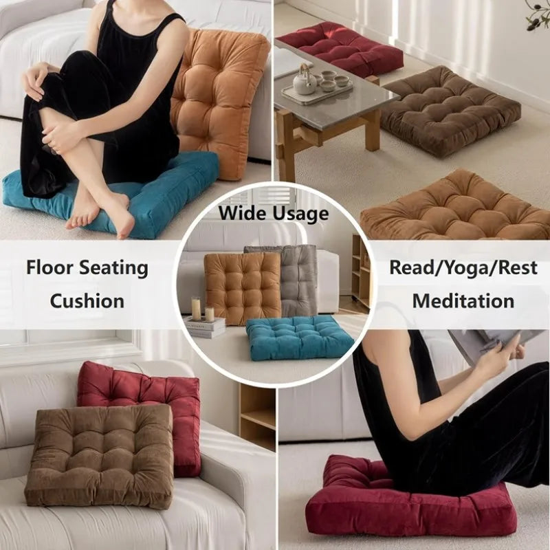 Square Floor Pillow Cushion – Thick Tufted Meditation & Yoga Seat Pad for Home or Balcony