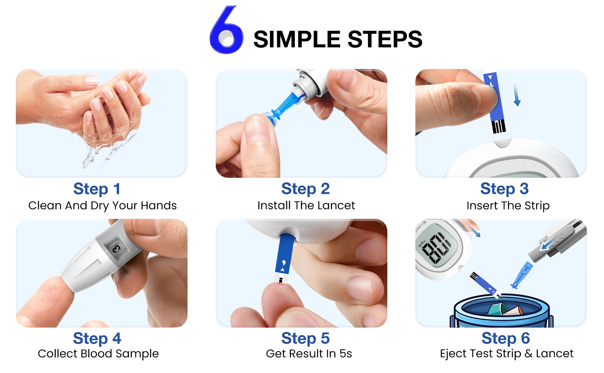 LinkSun G-425-3 Blood Glucose Meter – Diabetes Test Kit with 10/50/100 Test Strips