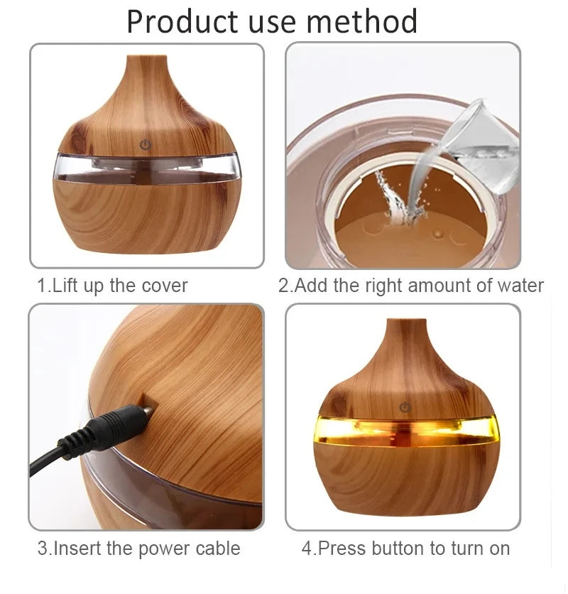 300ml Wood Ultrasonic Aroma Humidifier