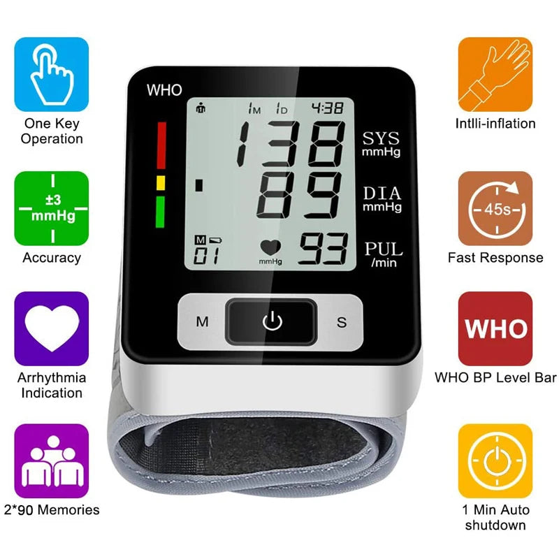 Medical Wrist Blood Pressure Monitor – High Accuracy Digital Electronic Sphygmomanometer
