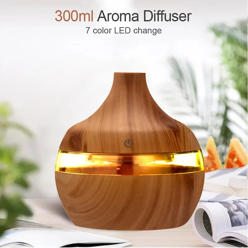 300ml Wood Ultrasonic Aroma Humidifier