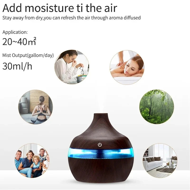 300ml Wood Ultrasonic Aroma Humidifier