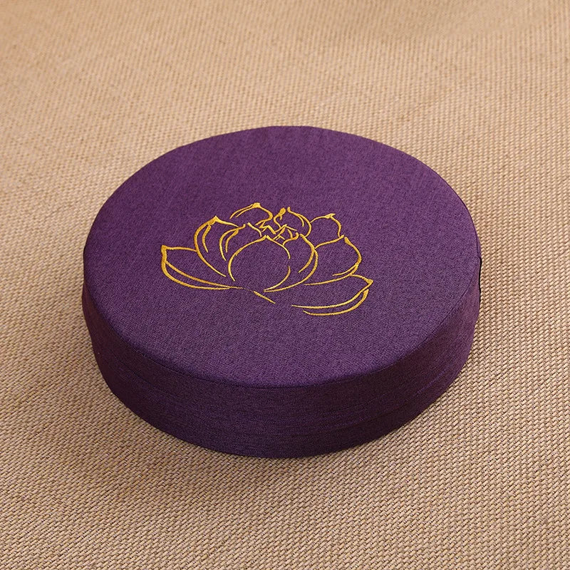 40x6CM Yoga Meditation Cushion – Linen Lotus Texture Round Tatami Pillow with Removable Cover