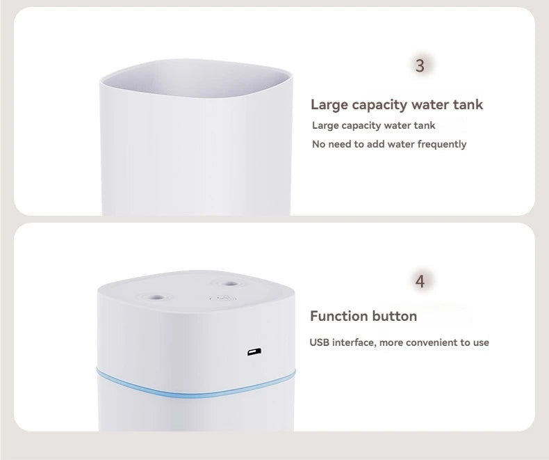 Dual-Nozzle USB Humidifier – Super Mist & Quiet