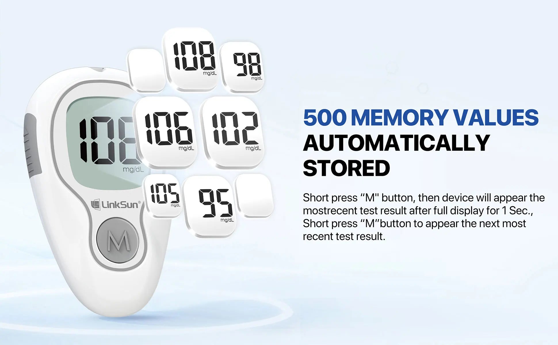 LinkSun G-425-3 Blood Glucose Meter – Diabetes Test Kit with 10/50/100 Test Strips