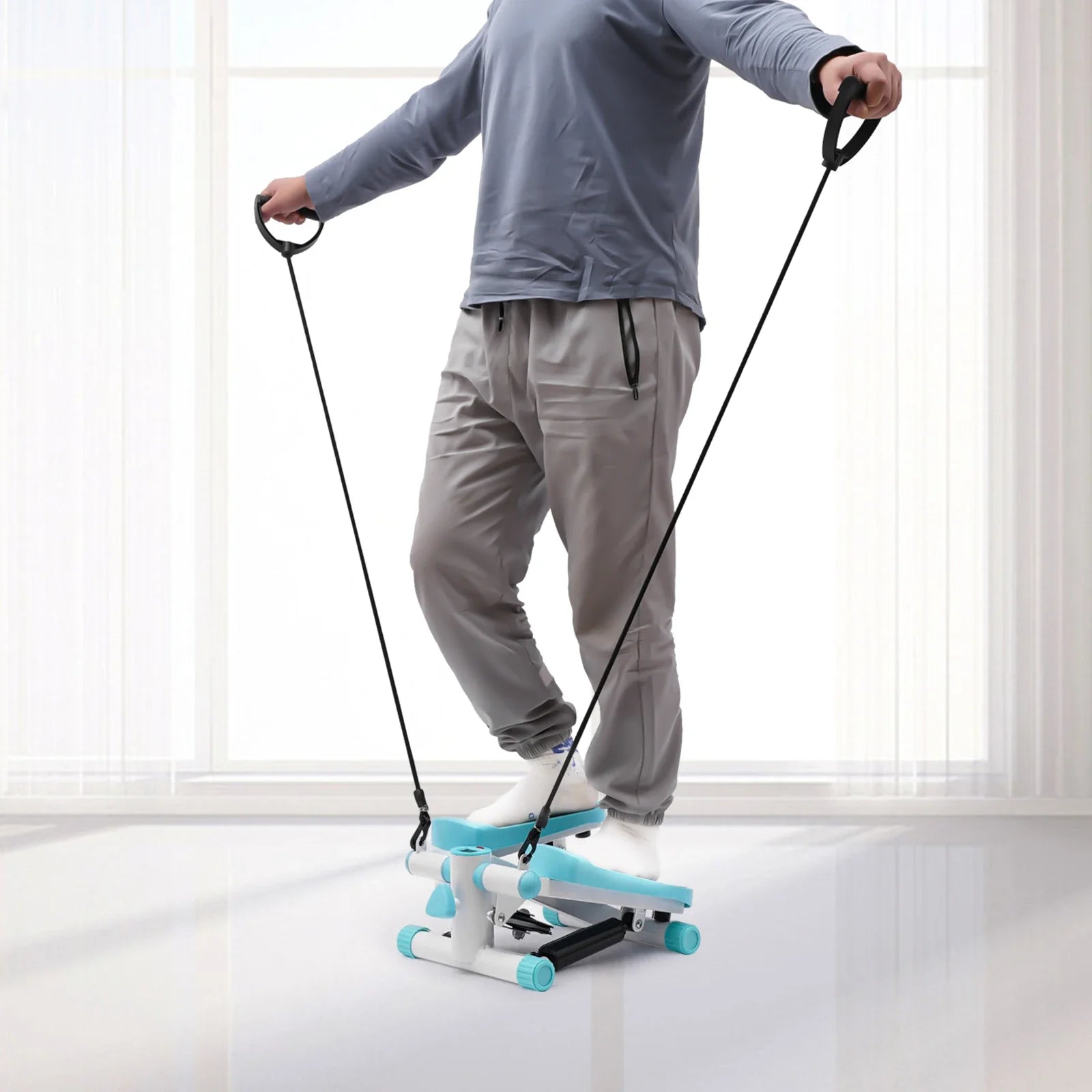 Portable Mini Stepper with Resistance Bands – Blue