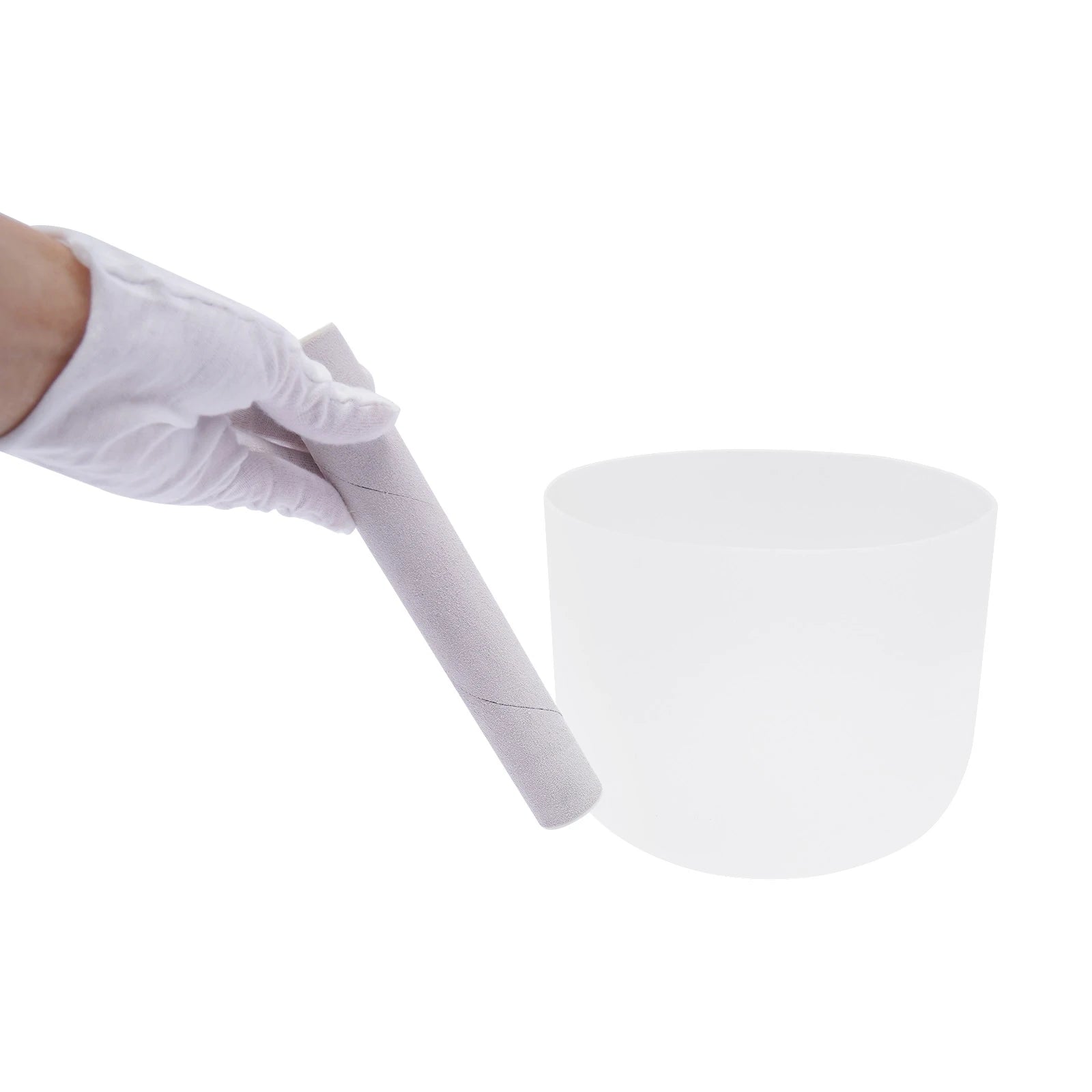 8-Inch White Quartz Singing Bowl with Striker