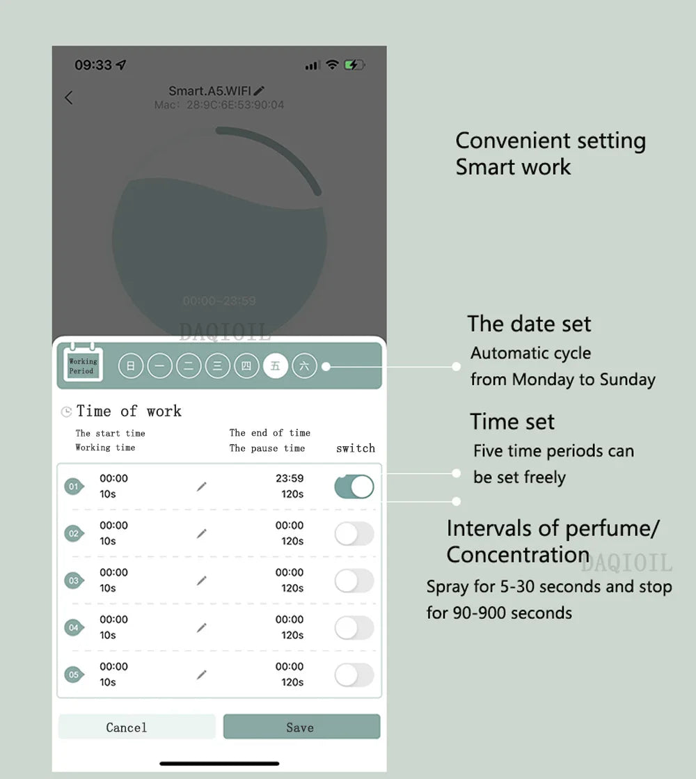 Smart Essential Oil Diffuser – Wall-Mounted Bluetooth Aroma Scent Machine 500ml for Home & Hotel